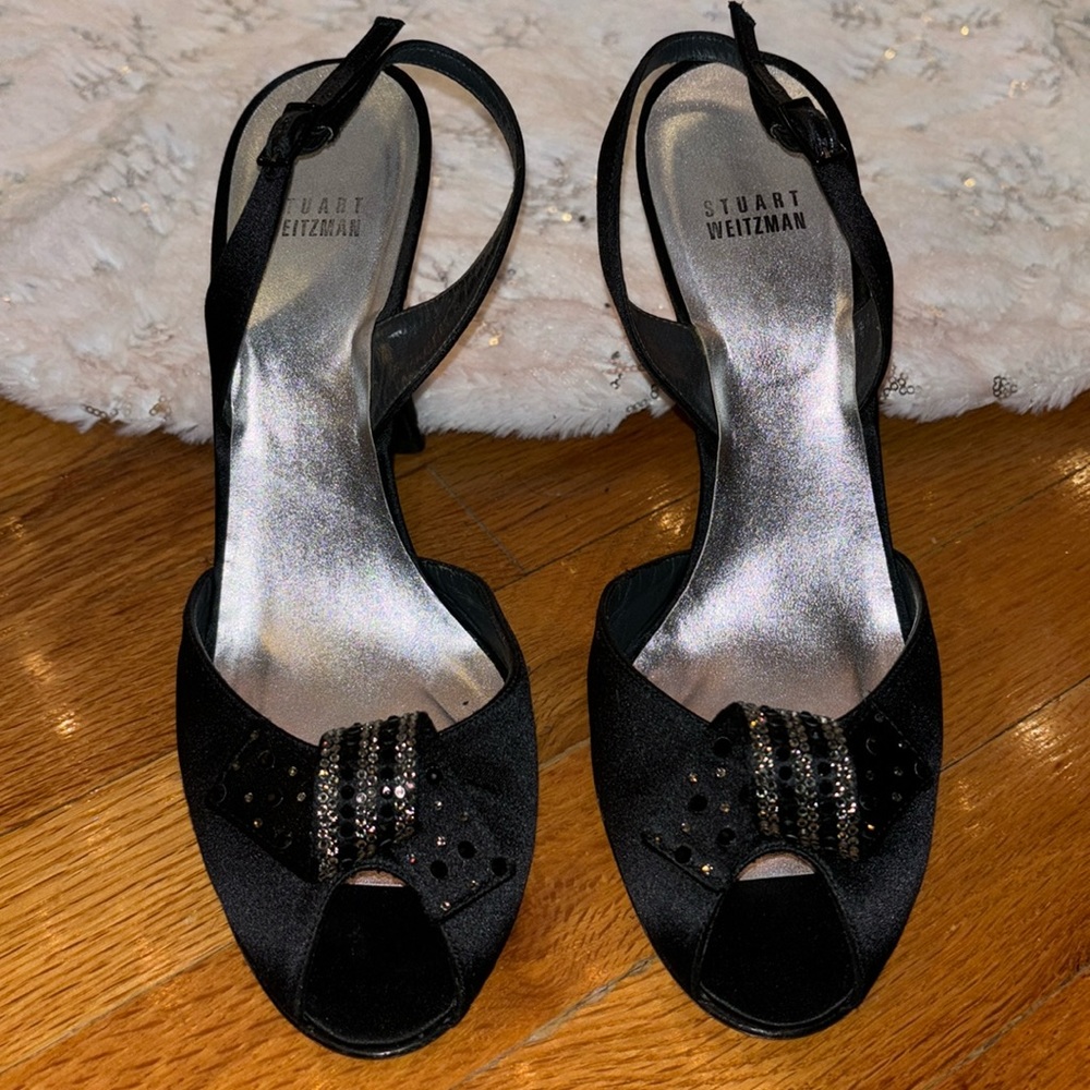 Stuart Weitzman peep toe shoes with rhinestones.  Size 10